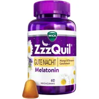 Wick ZzzQuil Bonnes nuits Bonbons gélifiés à la mélatonine Mangue & Banane, 60 pièces Bonbons gélifiés