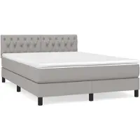 Syfax Lit double avec sommier à lattes, tête de lit réglable, matelas à ressorts ensachés et surmatelas en mousse, tissu polyester gris clair, 140x200 cm