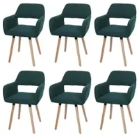 Mendler Lot de 6 chaises de salle à manger HWC-A50 II, chaise de cuisine chaise rembourrée, bois tissu/textile Velours (400g/m²) MVG vert