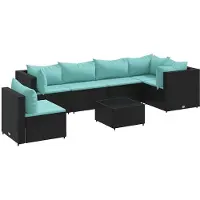 vidaXL Ensemble salon de jardin 7 pièces avec coussins noir poly rotin