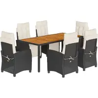 Syfax Ensemble à manger de jardin coussins 7pcs Noir Résine tressée