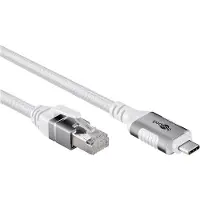 Goobay 74179 Câble Ethernet USB-C 3.1 vers RJ45, 7,5 m, 7.5 m, blanc - connecte un routeur, un modem ou un switch réseau au port USB-C de l'ordinateur portable, de la tablette ou du smartphone