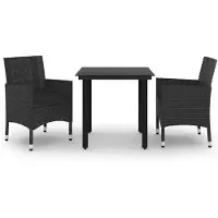 Syfax Ensemble à manger de jardin coussins 3 pcs Résine tressée Verre