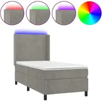 Syfax Sommier à lattes de lit matelas LED Gris clair 90x200cm Velours