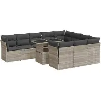 vidaXL Ensemble de salon de jardin 11 pièces avec coussins gris clair Poly rotin