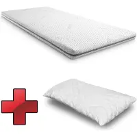 Sleezzze Surmatelas en mousse à mémoire de forme, modèle Premium, 100 x 200 cm, hauteur 8 cm, fermeté H3, avec housse antibactérienne + Oreiller CloudComfort Basic avec microbilles de gel, 40 x 80 cm