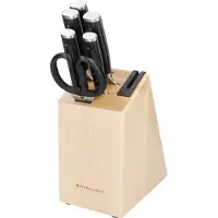 KitchenAid classic set de 6 couteaux avec bloc, sharp high-carbon japanese steel kitchen knives et birch holder