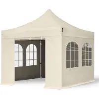 TOOLPORT 3x3 m Tonnelle pliante Alu, PES 800, côtés avec fenêtres, crème