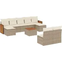 vidaXL Ensemble de salon de jardin 10 pièces avec coussins Beige Poly Rattan