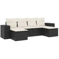 vidaXL Ensemble de salon de jardin 6 pièces avec coussins noir poly rotin