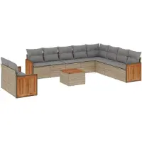 vidaXL Ensemble de salon de jardin 11 pièces avec coussins Beige Poly Rattan