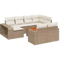 vidaXL Ensemble de salon de jardin 11 pièces avec coussins Beige Poly Rattan