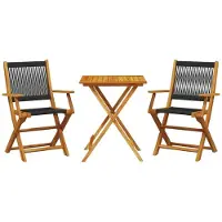 Syfax Ensemble de bistro 3 pcs noir polypropylène et bois massif