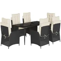 Syfax Ensemble à manger de jardin coussins 7pcs Noir Résine tressée