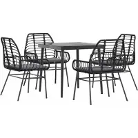 Syfax Ensemble à manger de jardin et coussins 5 pcs noir rotin verre