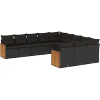 vidaXL Ensemble de salon de jardin 11 pièces avec coussins noir poly rotin