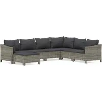 Syfax Salon de jardin 7 pcs avec coussins Gris Résine tressée