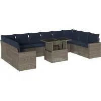 Syfax Ensemble de canapé de jardin 11 pcs avec coussins gris résine tressée