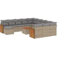vidaXL Ensemble de 13 canapés de jardin avec coussins Beige Poly Rattan