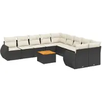 vidaXL Ensemble de salon de jardin 11 pièces avec coussins noir poly rotin