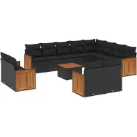 vidaXL Ensemble de 13 canapés de jardin avec coussins noir poly rotin