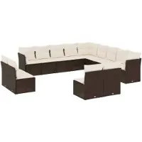 vidaXL Ensemble de 13 canapés de jardin avec coussins Marron Poly Rattan