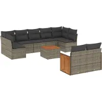 Syfax Salon de jardin avec coussins 10 pcs gris résine tressée
