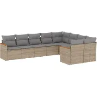 vidaXL Ensemble de salon de jardin 9 pièces avec coussins beige Poly rotin