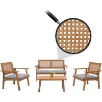 Mendler Ensemble De Jardin Hwc-N46, Lounge-Set Salon De Jardin Banc Fauteuil Table, Bois Acacia Certifié Mvg Coussin Gris