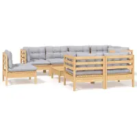 vidaXL Ensemble salon de jardin 9 pièces avec coussins gris pin massif
