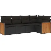 vidaXL Ensemble de salon de jardin 5 pièces avec coussins noir poly rotin