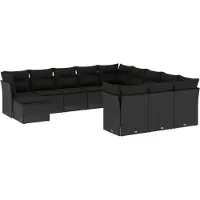 vidaXL Ensemble de 12 canapés de jardin avec coussins noir poly rotin