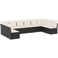 vidaXL Ensemble de 10 canapés de jardin avec coussins noir poly rotin