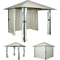 OEM Pergola MCW-J63, pavillon de jardin avec auvent et paroi latérale, 3 x 3 m ~ beige crème
