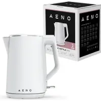 AENO EK2 Bouilloire 1,5L - 2200W - Paroi double face - Rotation à 360 degrés - Protection contre l'ébullition à sec - Voyant lumineux - Dévidoir intégré - Blanc