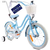 Sun baby Vélo pour filles Heart Bike 16 pouces, à partir de 4 ans, avec roues d'appoint, barre de poussée amovible, panier, sonnette, frein à rétropédalage et freins V-Brake