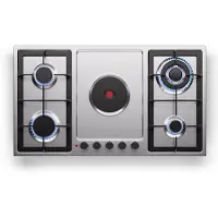 Klarstein MultiChef 5 Plaque De Cuisson Gaz Et Électrique, 4 Brûleurs Gaz & 1 Électrique, 10.1Kw, Acier Inoxydable, Allumage & Arrêt Automatique, Sécurité Enfants, Compacte 87X8X50Cm