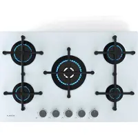 Klarstein Illuminosa 5 Plaque De Cuisson Gaz - 5 Brûleurs Sabaf, 4kW-1kW, Verre Trempé, Allumage Électrique, Sécurité Anti-Défaillance, Pour Gaz Naturel & GPL, Blanc, 76x13x50 cm