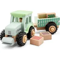 New Classic Toys Traktor mit Anhänger und Grmüse pastell