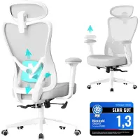 Songmics Chaise de bureau ergonomique OBN066GD01, capacité de charge jusqu'à 150 kg, blanc/gris - N