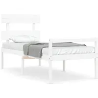vidaXL Lit pour senior avec tête de lit blanc en bois massif
