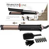 Remington ONE Fer à lisser & à boucler [2in1 Multistyler] mode lissage / bouclage avec surface extérieure chauffante activable (brosse incluse pinces gant 150 230° écran digital) Lisseur S6078