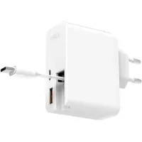 Ksix Pd 3.0 Qc 3.0 Gan 65w+usb C Retractable Cable Usb-a And Usb-c Wall Charger 70 Cm Argenté
