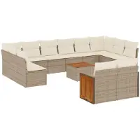 vidaXL Ensemble de 13 canapés de jardin avec coussins Beige Poly Rattan