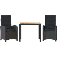 Syfax Ensemble à manger de jardin avec coussins 3 pcs Noir