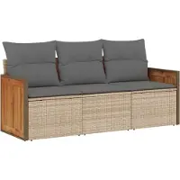 vidaXL Ensemble de salon de jardin 3 pièces avec coussins Beige Poly Rattan