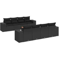 vidaXL Ensemble de salon de jardin 9 pièces avec coussins noir poly rotin