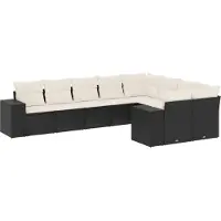 vidaXL Ensemble de salon de jardin 9 pièces avec coussins noir poly rotin