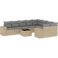 vidaXL Ensemble de salon de jardin 10 pièces avec coussins Beige Poly Rattan