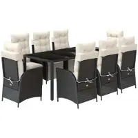 vidaXL Salon de jardin 9 pièces avec coussins noir poly rotin